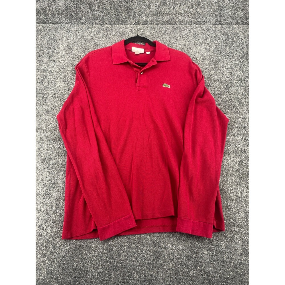 Lacoste Long Sleeve Polo Shirt Mens Large Red Pique Cotton Crocodile Logo Casual